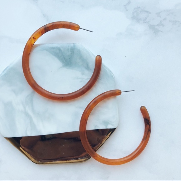 Acrylic Brown Tortoise Hallow Hoop Earrings - Picture 3 of 3